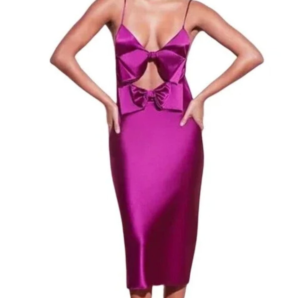 💜 Fleur du Mal purple bow silk slip dress